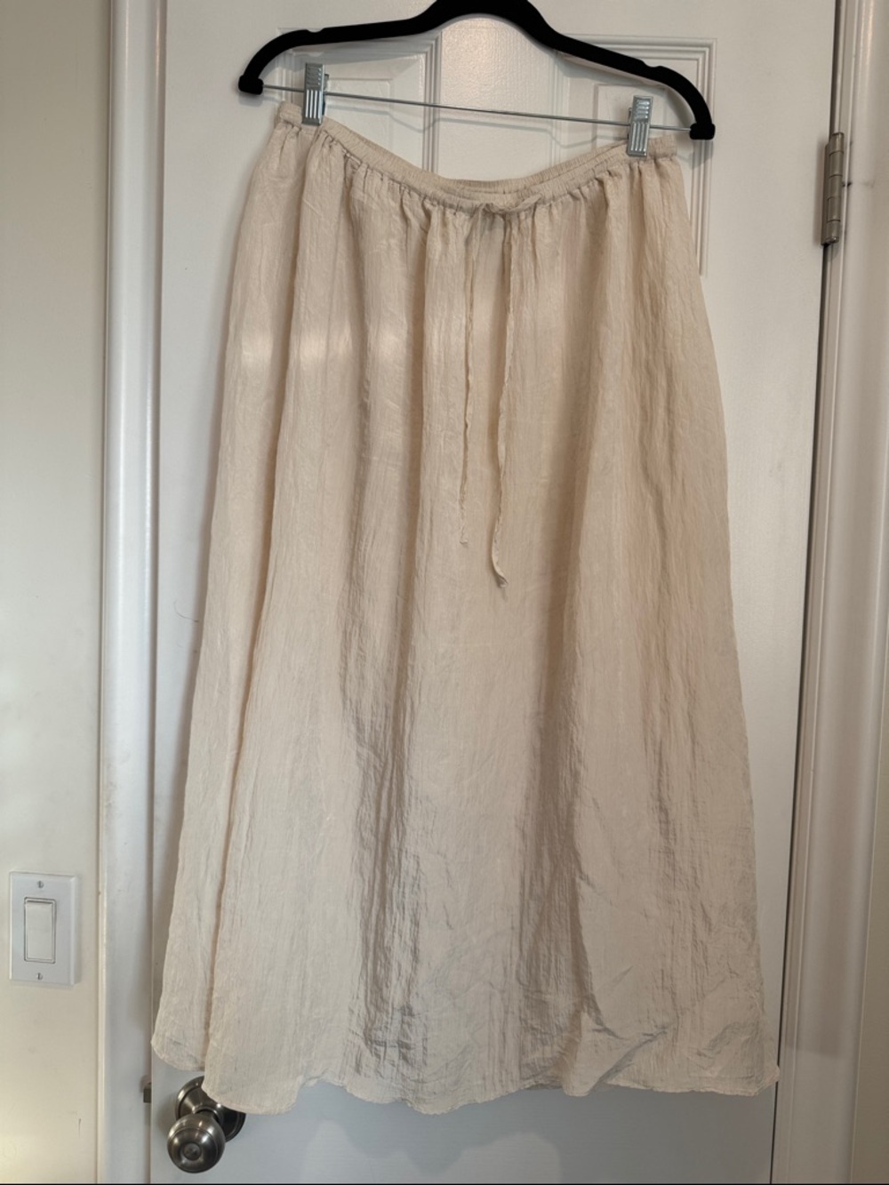 Midi Drawstring Skirt in Light Beige